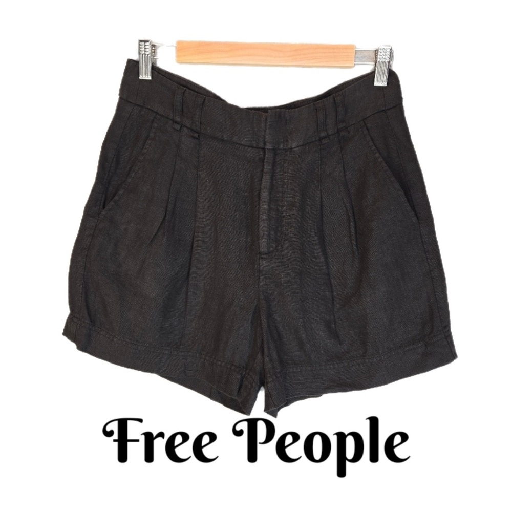 Free People Faded Black High Waisted Linen Shorts